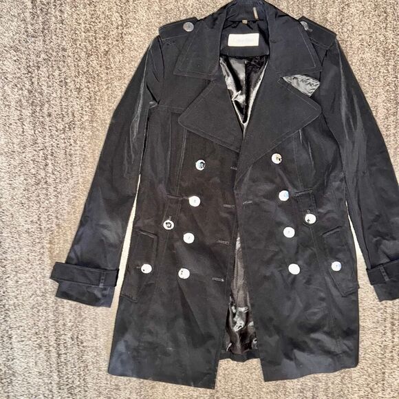 Calvin Klein Women's Double Breasted Black Button Trench Coat Jacket Size Small - Picture 8 of 15